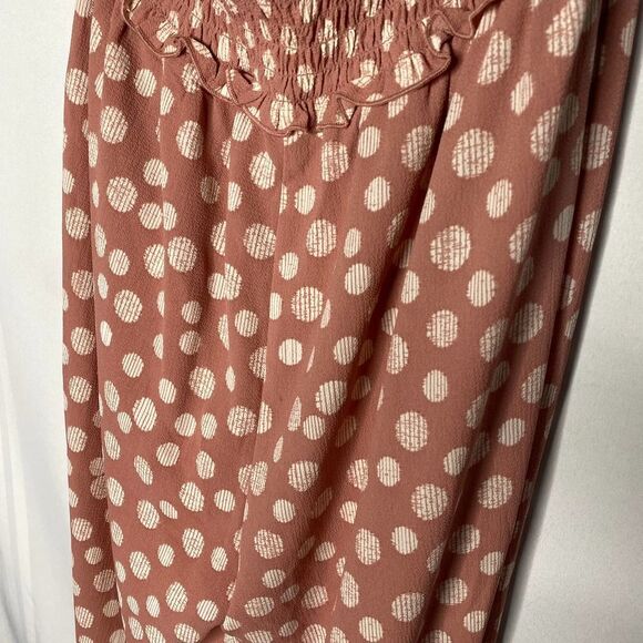 Candie's Smocked Sleeveless Polka Dot Halter Tie Jumpsuit Large Pink White New - Picture 10 of 12